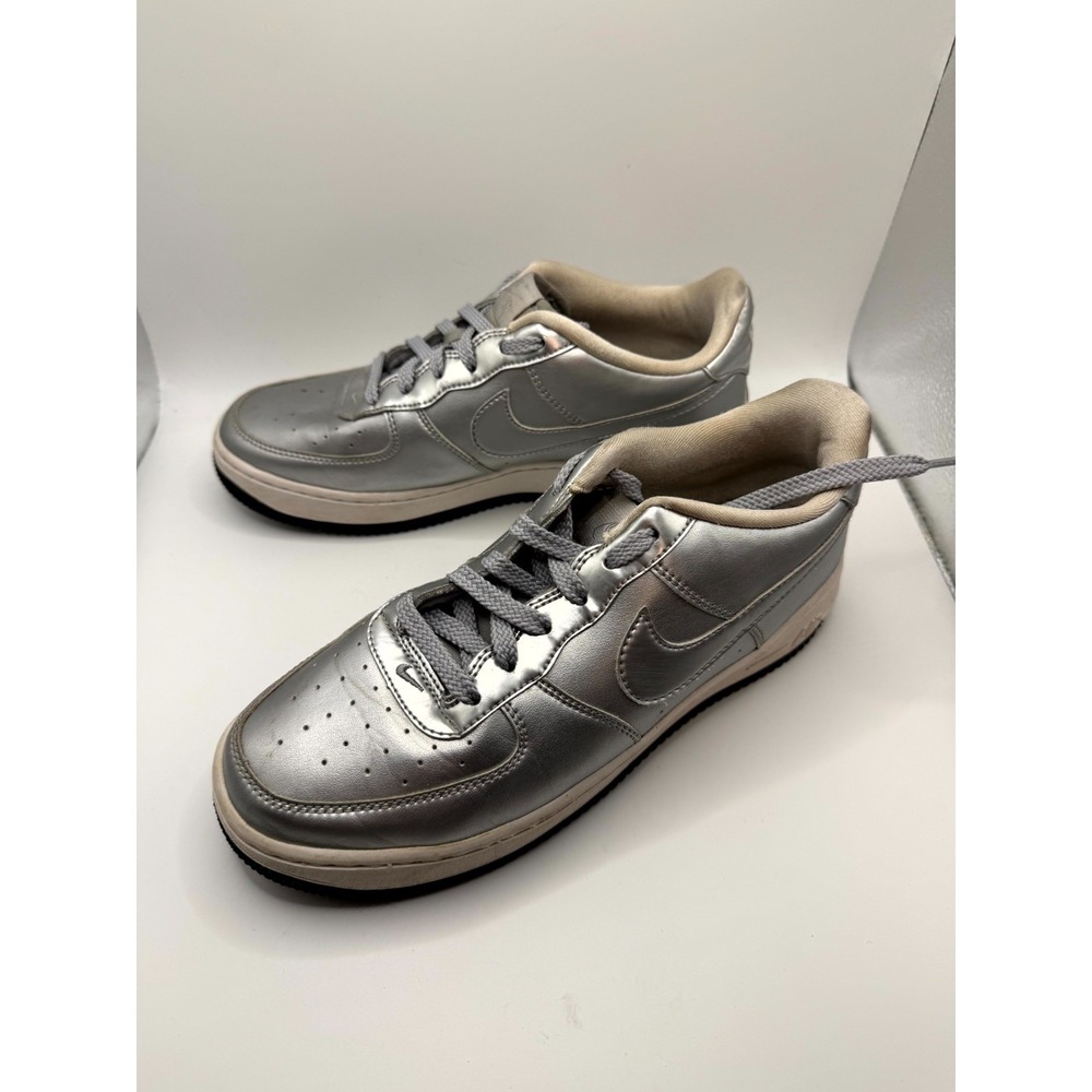 Nike Air Force 1 SE GS 877083-001 Kids 6.5 Metallic Silver White Leather Shoes
